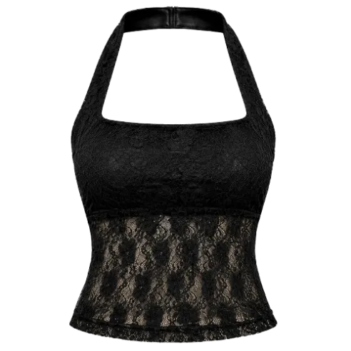 Blusa Frente Única em Renda Preta