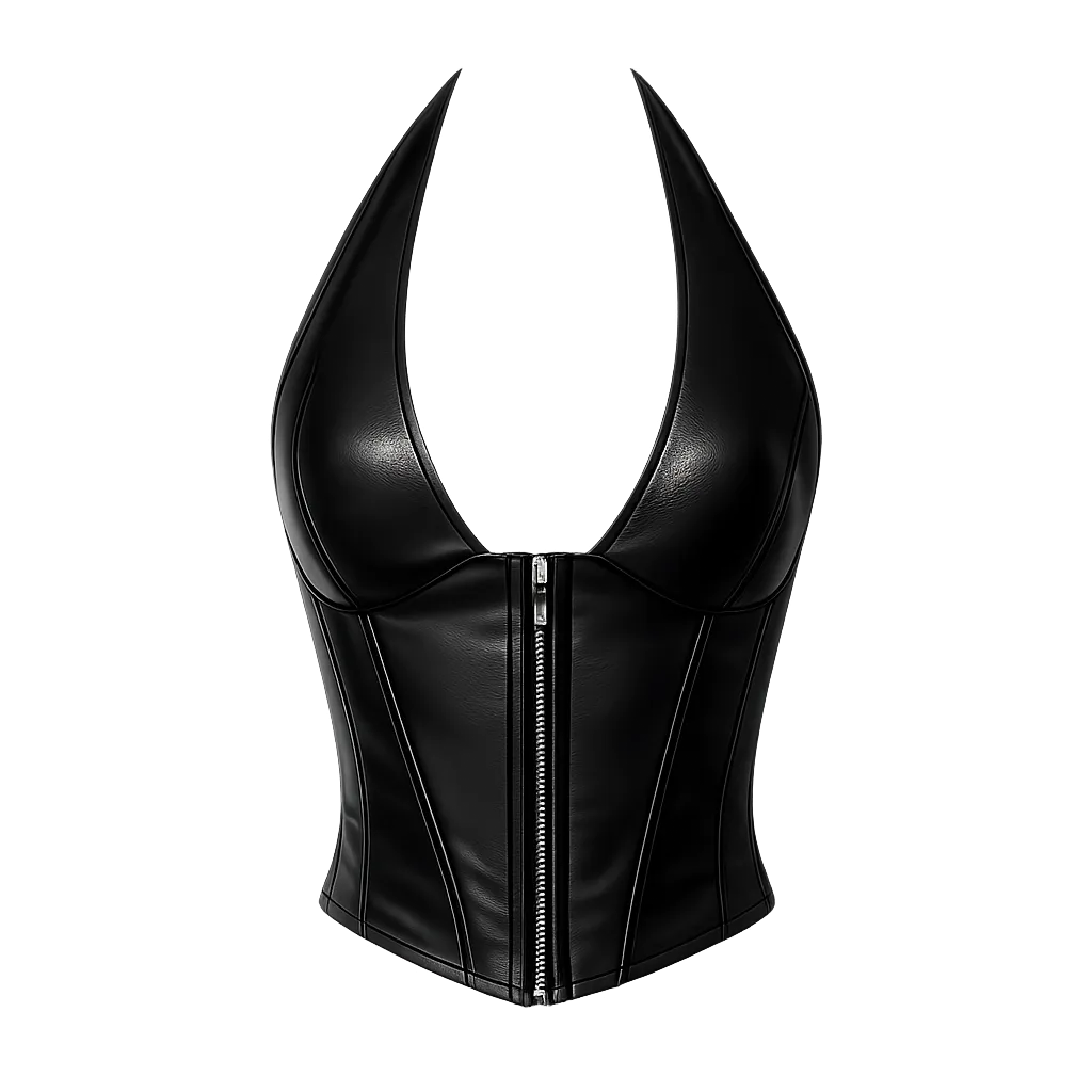 Cropped Corset Zip Leather Y2K