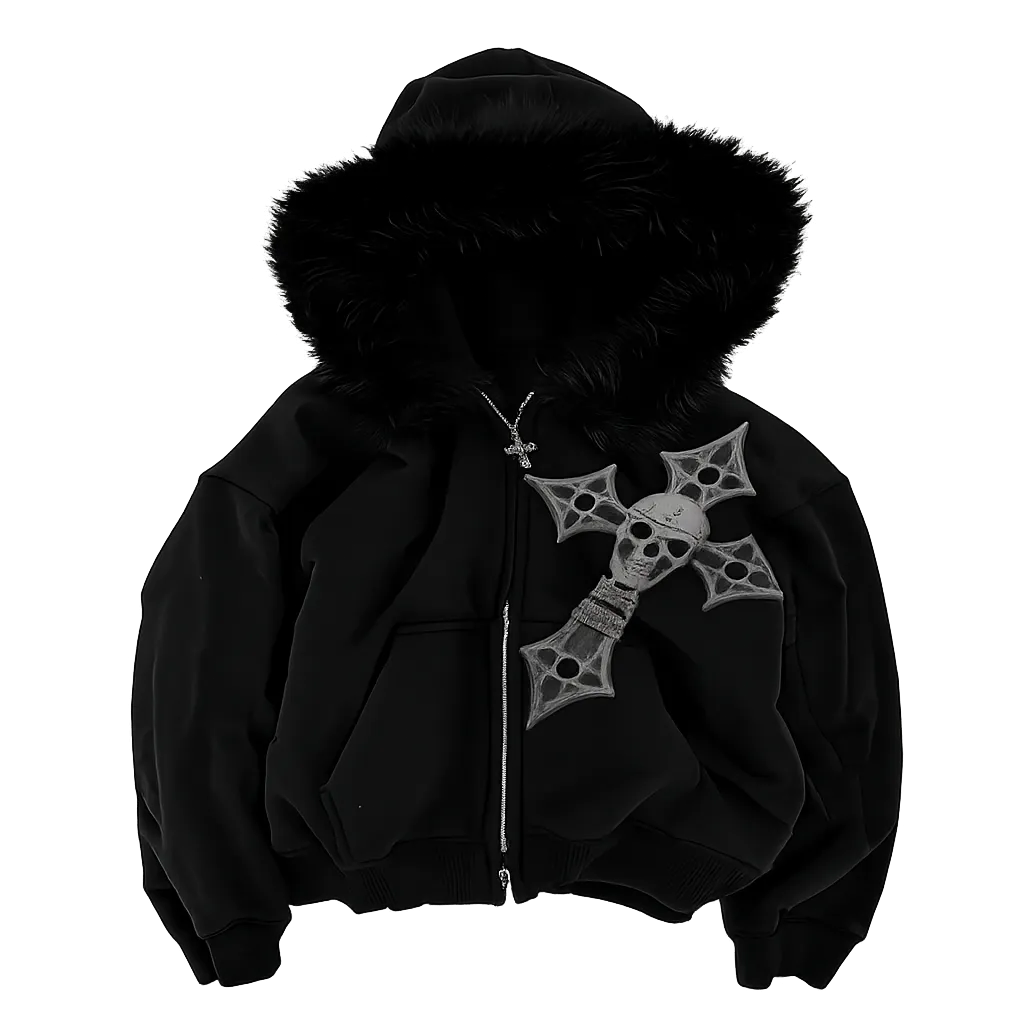 Casaco Hoodie Skull Fur Y2K