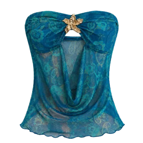 Blusa Tomara que Caia Estampa Paisley Azul