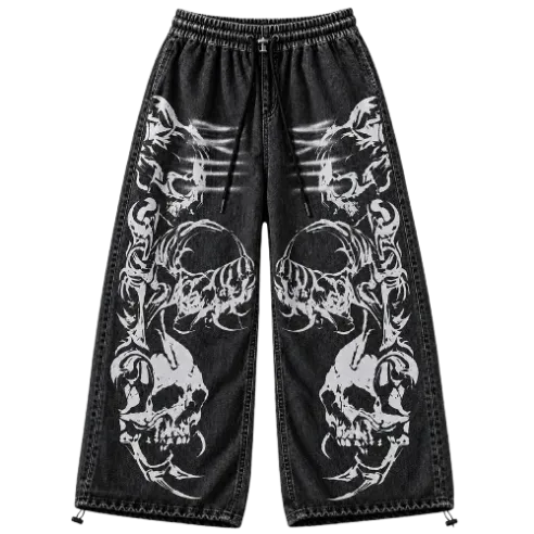 Calça Wide Leg Skull Gothic