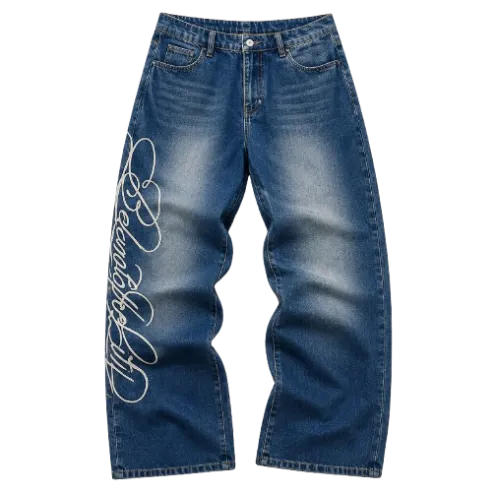 Calça Jeans Wide Leg Grafite Lettering